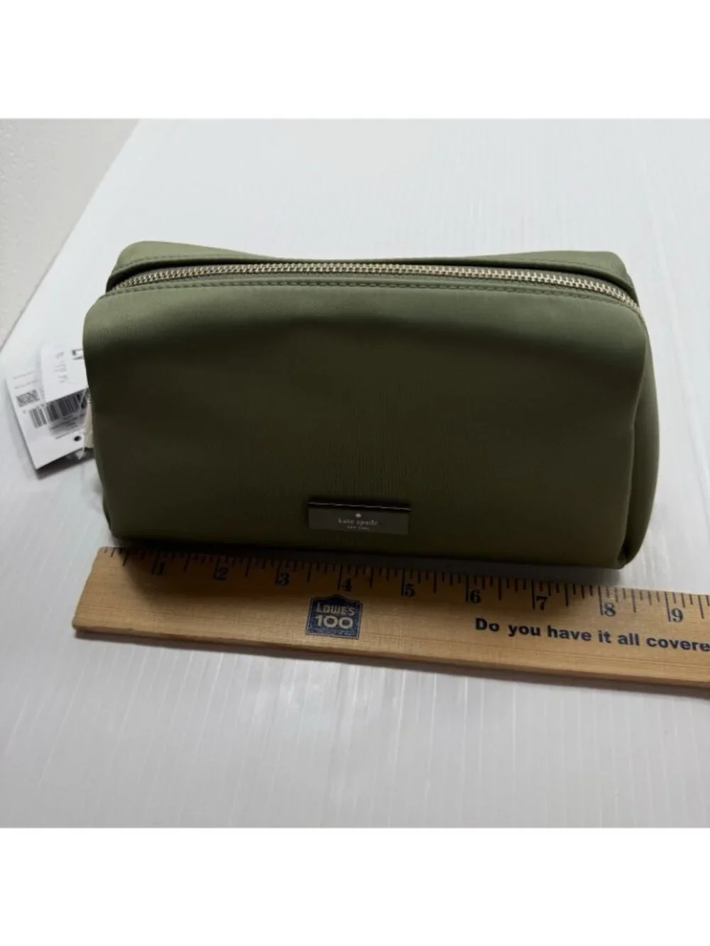 Kate Spade Carter Nylon Cosmetic Pouch Olive Cedar Green NWT Eco Recycled Travel
